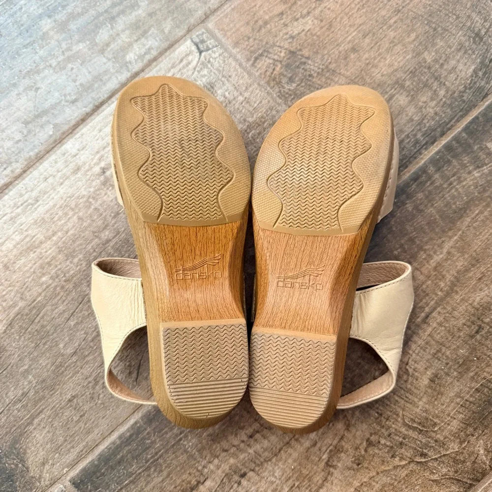 Dansko Beige Leather Wedge Sandals